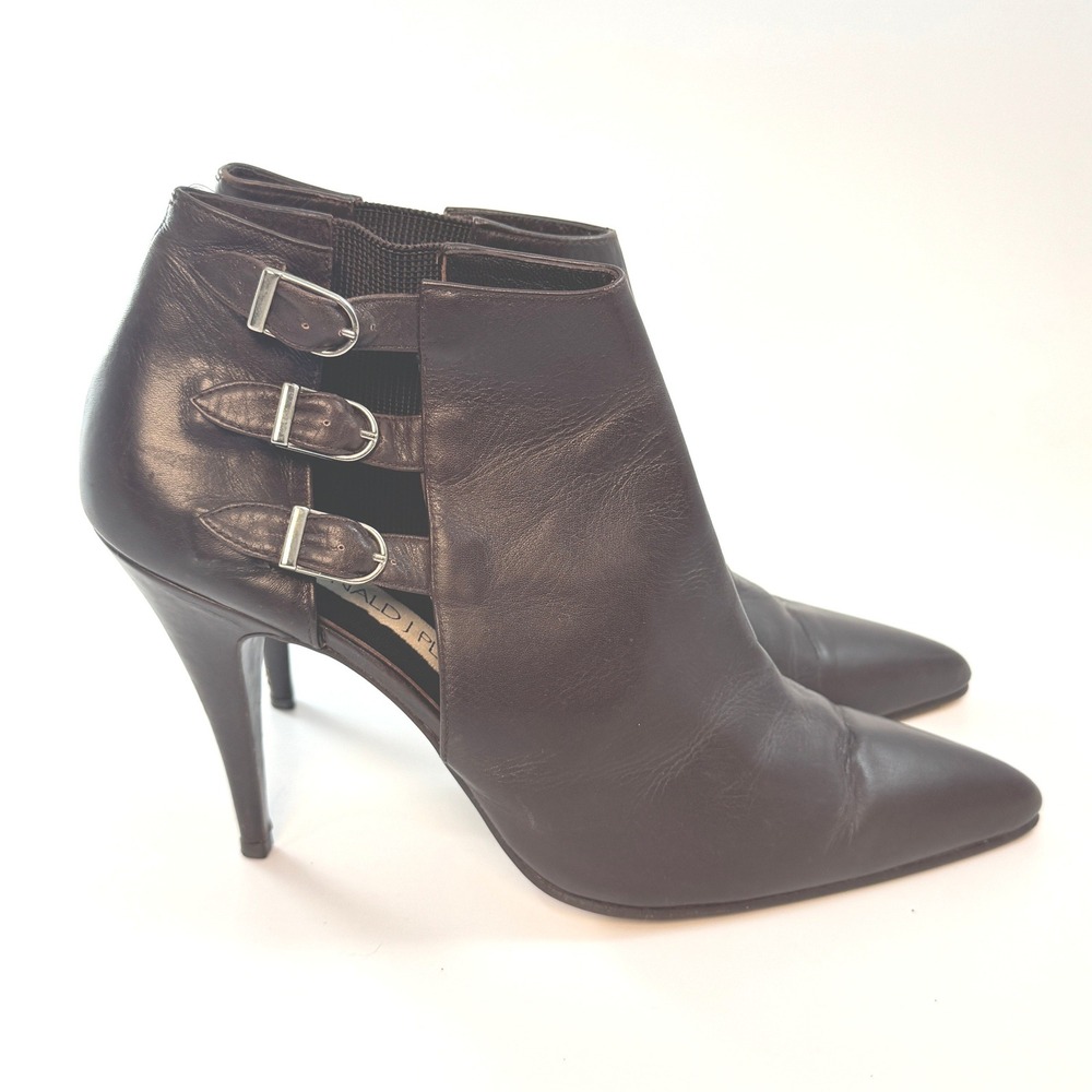 Vintage Donald J Pliner Dark Brown Leather Buckle Cutout Ankle Booties Size 9M‎